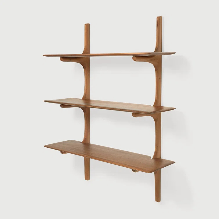 Alain Van Havre Solid Mahogany 3-Tiered Varnished Brown Wall Shelf