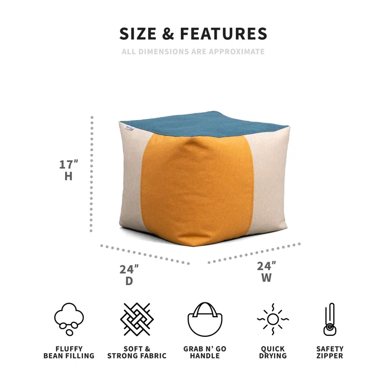 Big Joe Ottoman Weatherproof Bean Bag Footrest, Weather Resistant UV