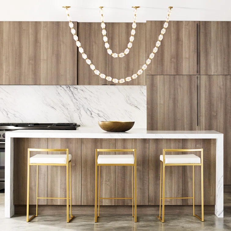 Natural Brass and Crystal LED Chandelier with Faceted Shade