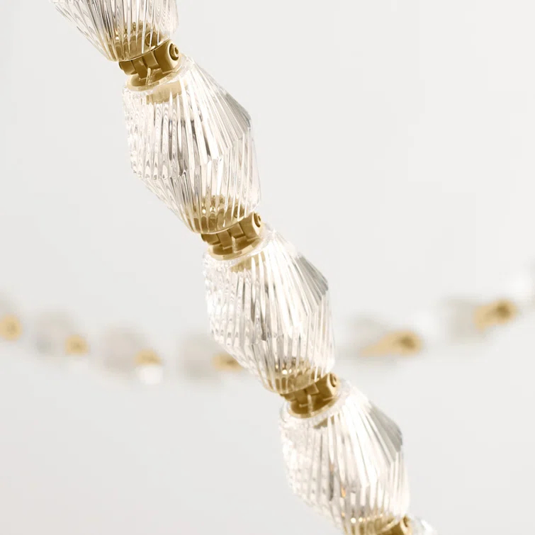 Natural Brass and Crystal LED Chandelier with Faceted Shade