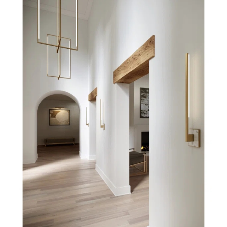 Klee Dimmable LED Wall Sconce in Black with Natural Brass and White Marble