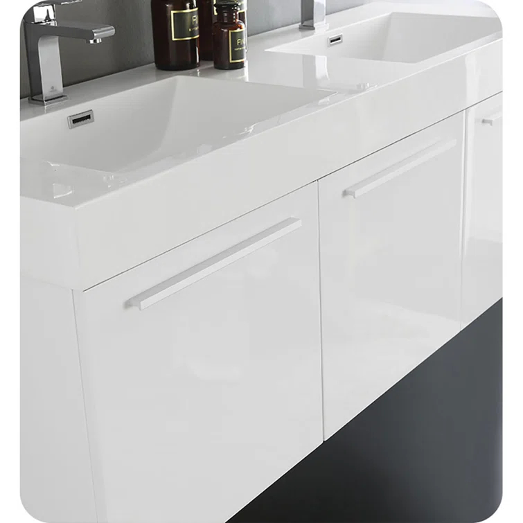 Vista 60'' Wall Mounted Modern Double Bathroom Vanity with Acrylic Vanity Top