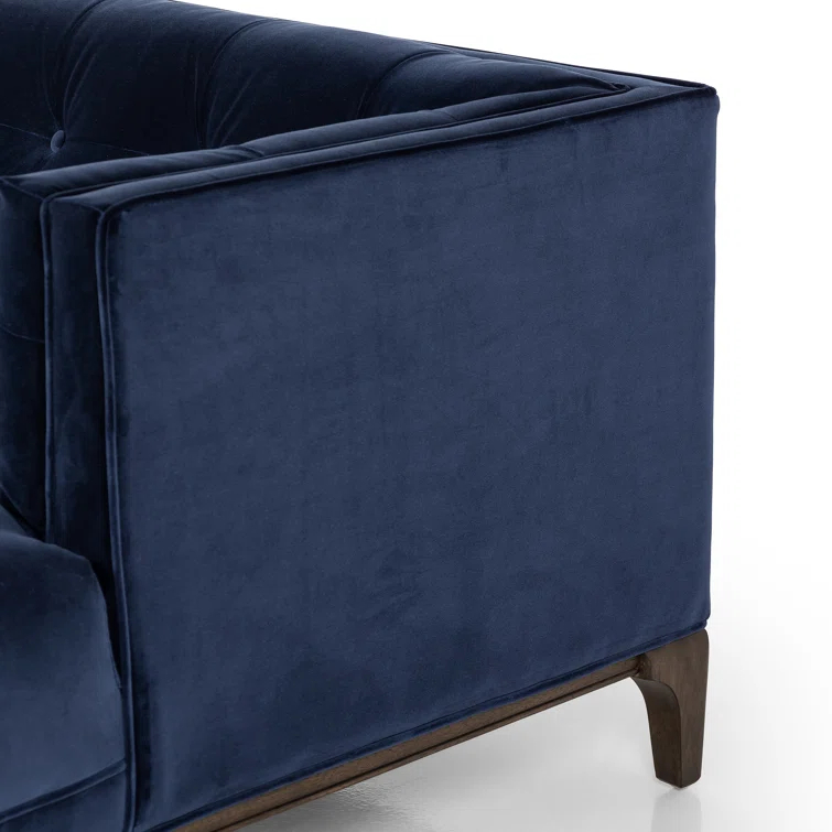 Navy Blue Velvet Tufted Mid-Century Modern Sofa