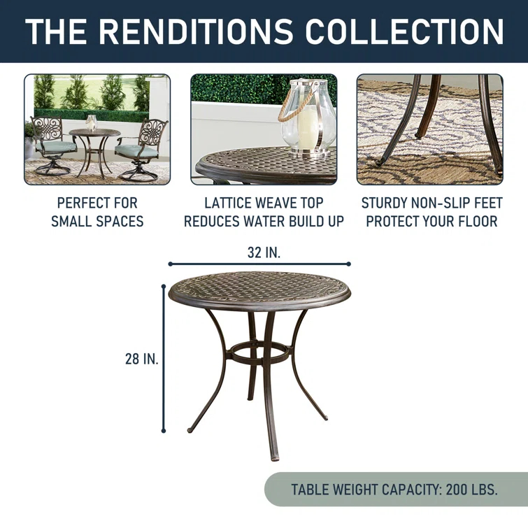 Renditions 3-Piece Set with 2 Swivel Rockers and 32-in. Cast-Top Table, Featuring Sunbrella Fabric