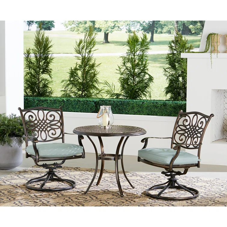 Renditions 3-Piece Set with 2 Swivel Rockers and 32-in. Cast-Top Table, Featuring Sunbrella Fabric