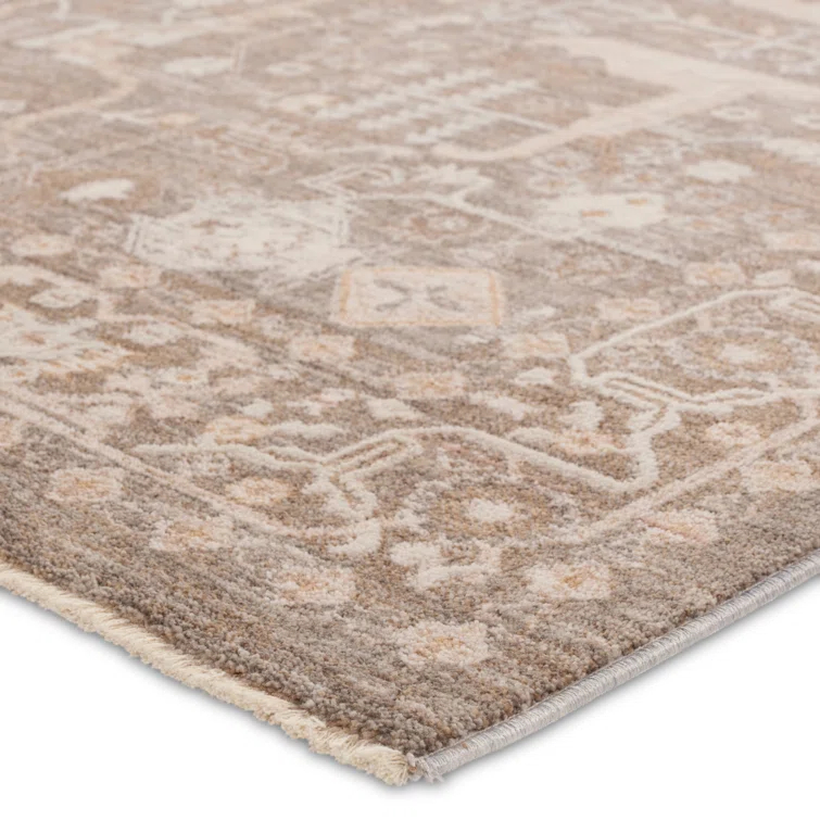 Kerin Oriental Machine Woven Polyester/Polypropylene Area Rug in Taupe/Cream