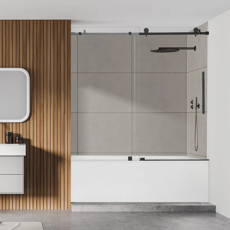 56" - 60" W x 58" H Single Sliding Frameless Tub Door