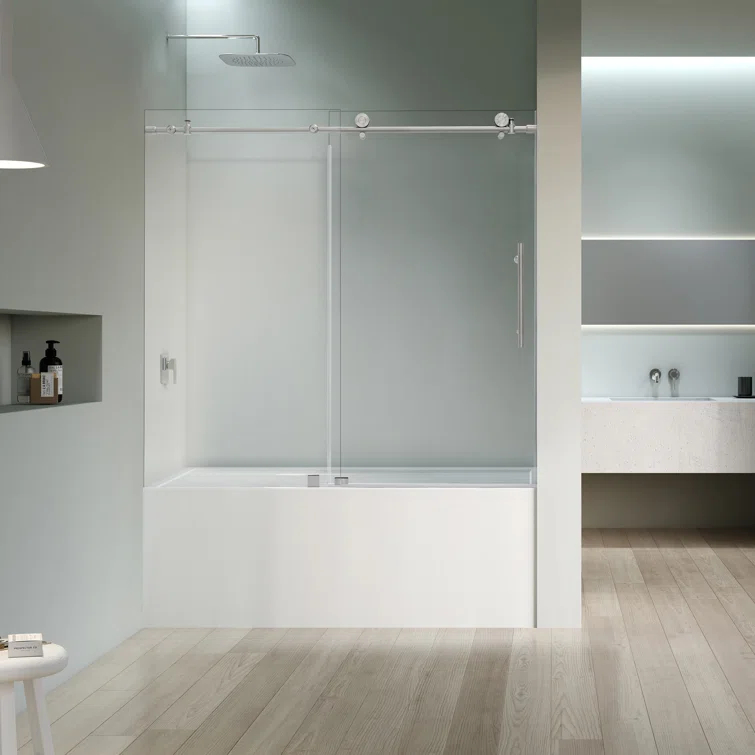 56" - 60" W x 58" H Single Sliding Frameless Tub Door
