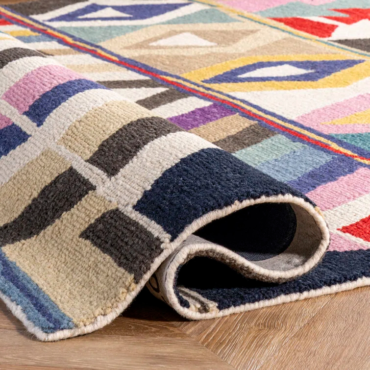 Leiarna Geometric Wool Runner Rug for Living Room Bedroom Dining Room Entryway Hallway Kitchen, Multicolor/Black