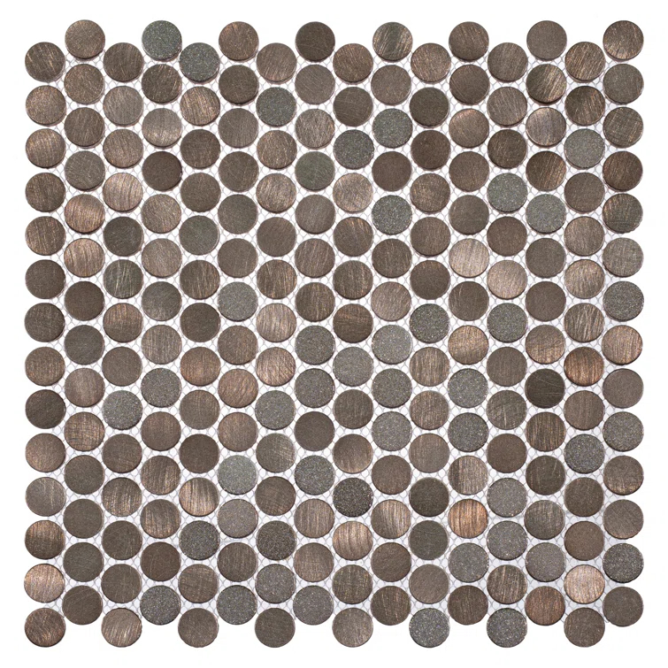 Orb 3/4" Metal Penny Round Mosaic Tile Shower Wall, Kitchen Backsplash and Wall Tile