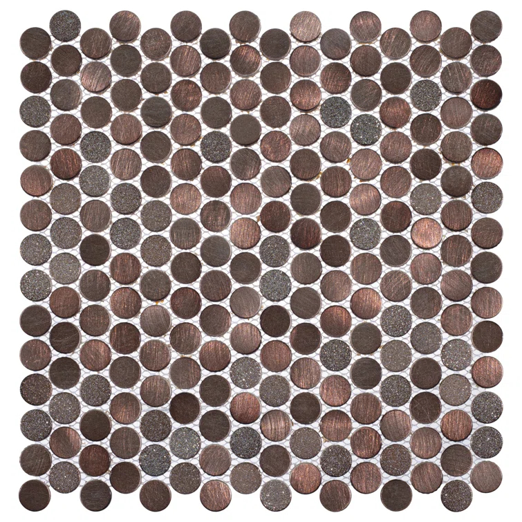 Orb 3/4" Metal Penny Round Mosaic Tile Shower Wall, Kitchen Backsplash and Wall Tile