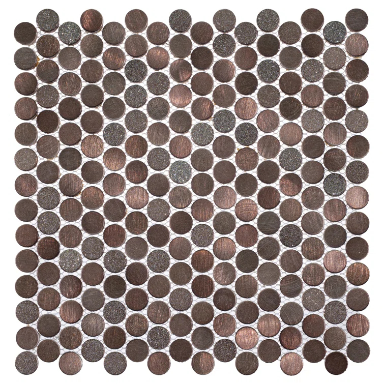Orb 3/4" Metal Penny Round Mosaic Tile Shower Wall, Kitchen Backsplash and Wall Tile
