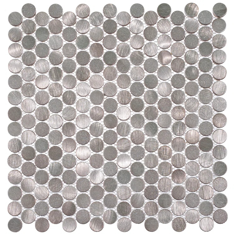 Orb 3/4" Metal Penny Round Mosaic Tile Shower Wall, Kitchen Backsplash and Wall Tile
