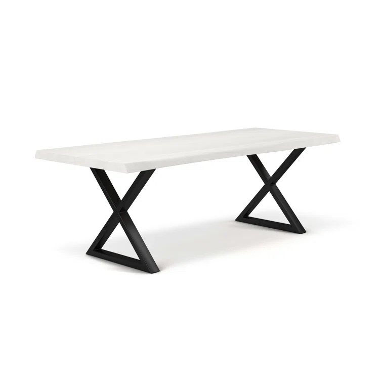 Brooks 92" White Wash Acacia Wood & Black Aluminum Dining Table