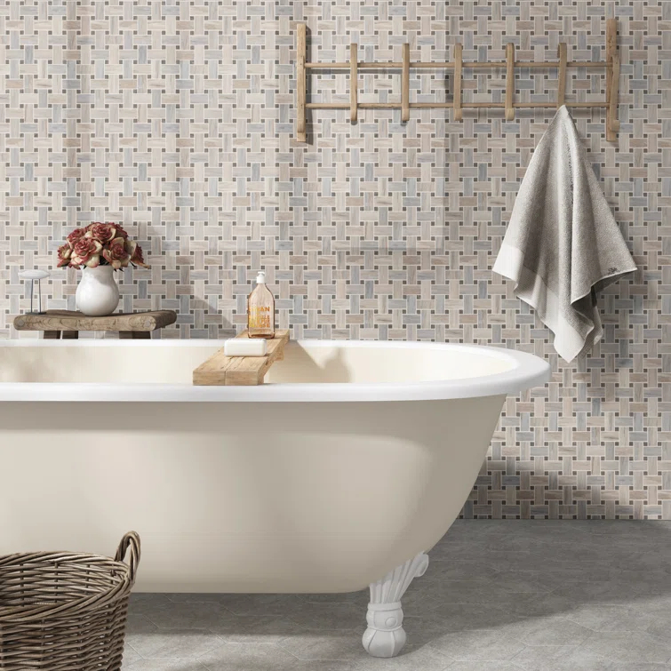 Angora Basketweave 12.5" x 12.5" Polished Marble Mosaic Floor and Wall Tile