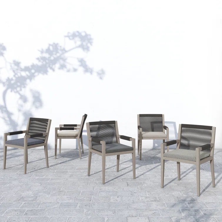 Weathered Gray Teak Outdoor Dining Armchair with Cushions
