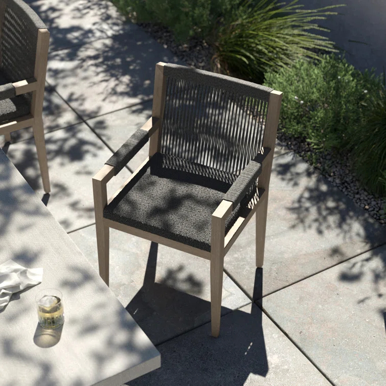 Weathered Gray Teak Outdoor Dining Armchair with Stone Gray Cushions