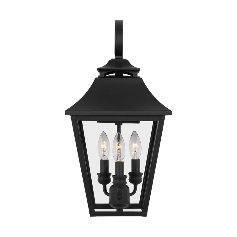 Textured Black 3-Light Outdoor Wall Lantern with Clear Seeded Glass