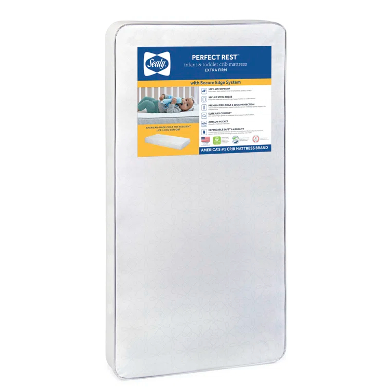 Sealy Baby Premium Firm Hypoallergenic Baby Crib Mattress & Toddler Bed Mattress, Waterproof Baby Mattress, 150 Coils, Air Quality Certified, 52"x28"
