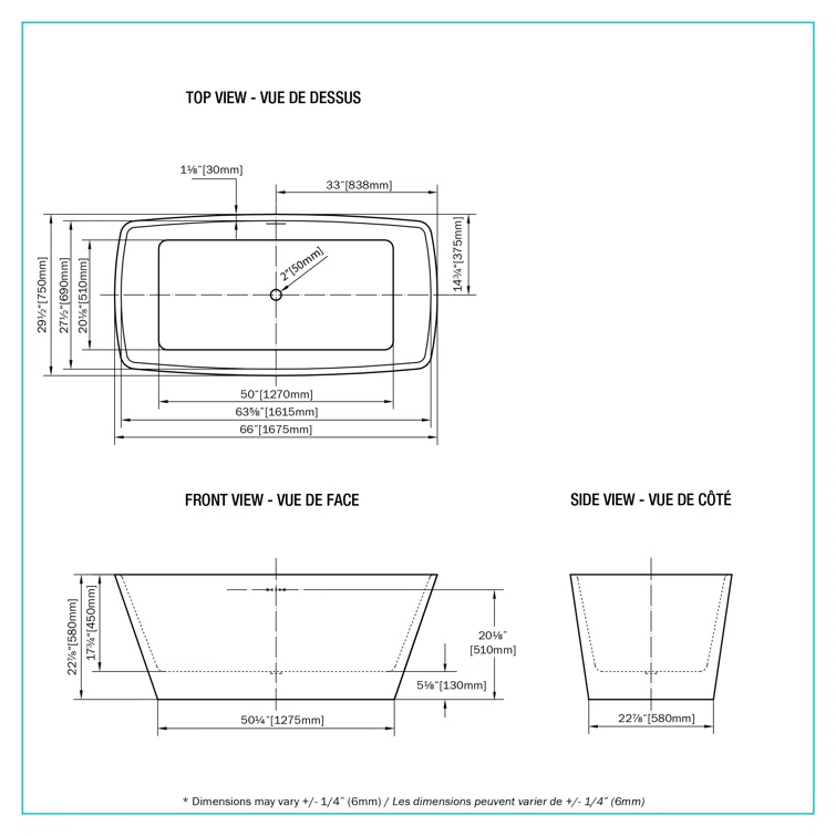 65.94'' x 29.53'' Freestanding Soaking Acrylic Bathtub