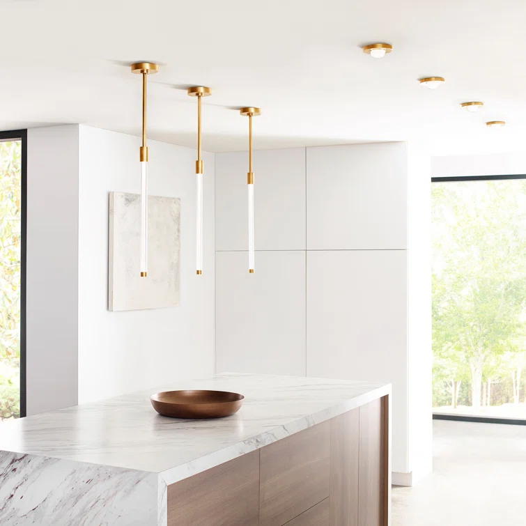 Ebell Modern LED Flush Mount in Natural Brass with Domed Glass