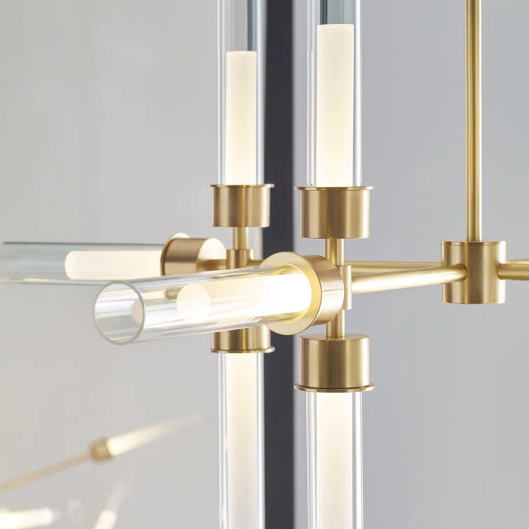 Luminous Elegance 12-Light LED Chandelier in Natural Brass