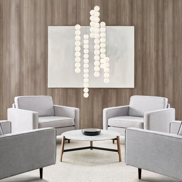 Orbet Natural Brass 5-Light LED Globe Pendant with Milk Glass Orbs