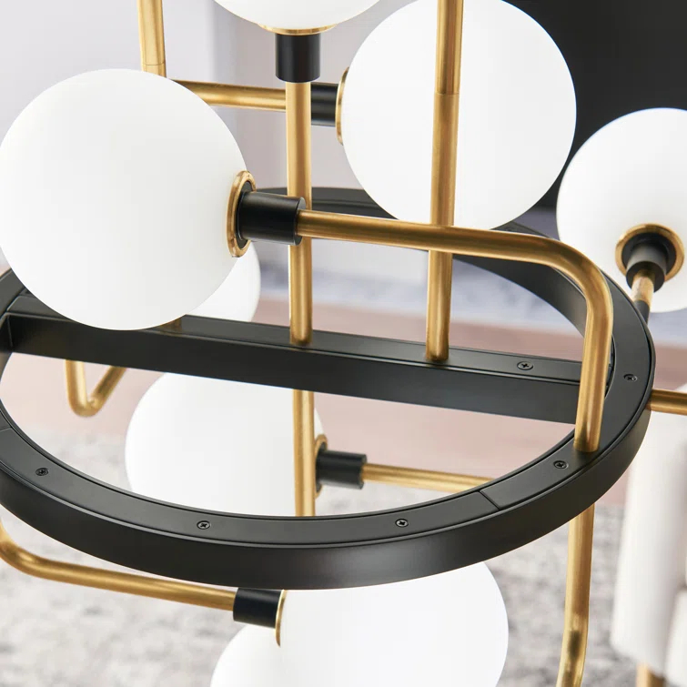 Elegant Brass Viaggio 12-Light LED Chandelier with Opal Glass Globes