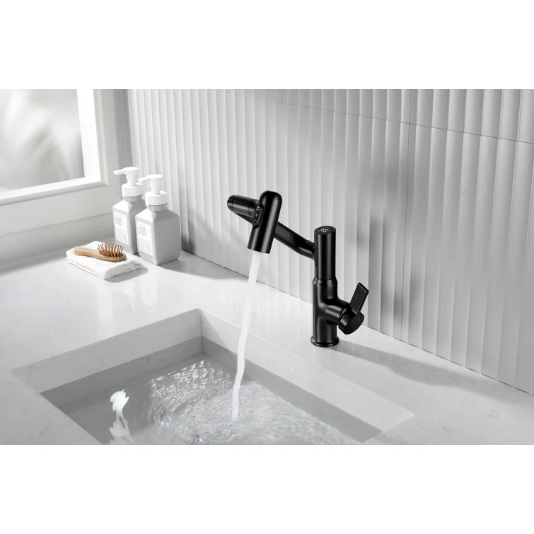 Lefton BF2204-3 Lefton Rotatable Single Hole Bathroom Faucet with Temperature Display BF2204