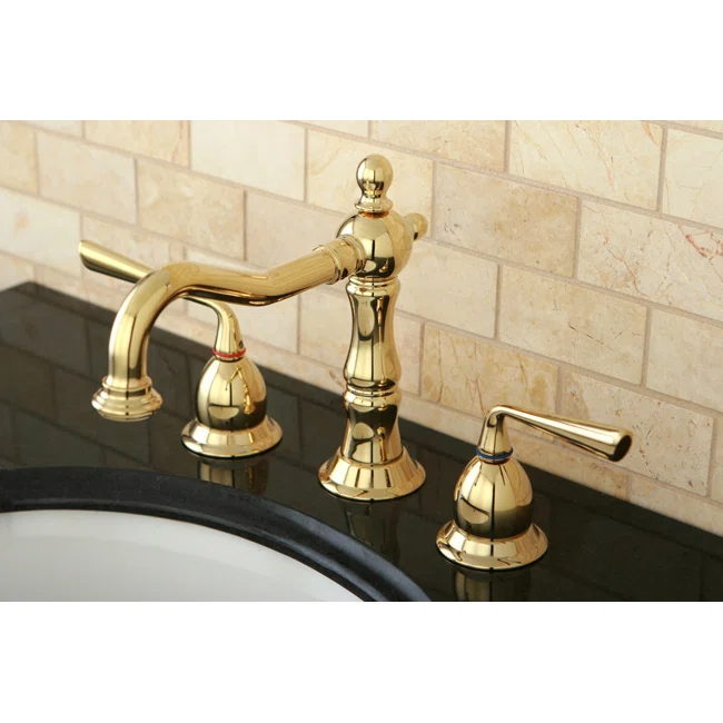 Kingston Brass Silver Sage Two-Handle 3-Hole Deck Mount Widespread Bathroom Faucet with Brass Pop-Up Drain