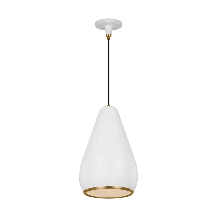 Matte White Teardrop Pendant Light with Aged Iron Steel Shade