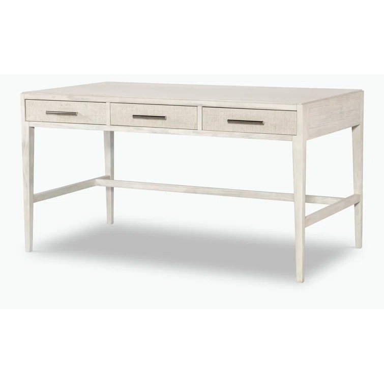 White Wood Desk with Three Drawers and Polished Nickel Pulls
