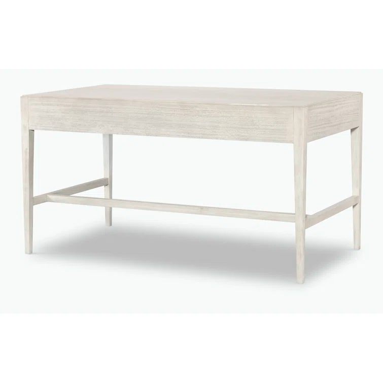 White Wood Desk with Three Drawers and Polished Nickel Pulls