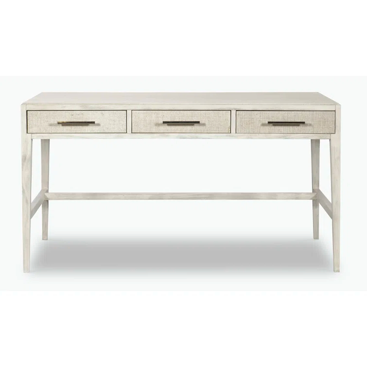 White Wood Desk with Three Drawers and Polished Nickel Pulls