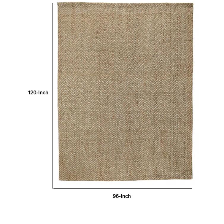 Handmade Ivory Wool Herringbone Rectangular 8' x 10' Rug