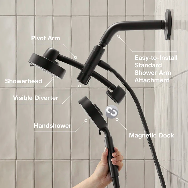 Kohler Purist® 2-In-1 Multifunction Shower Combo Kit, Showerhead and Handshower, Three Spray Settings