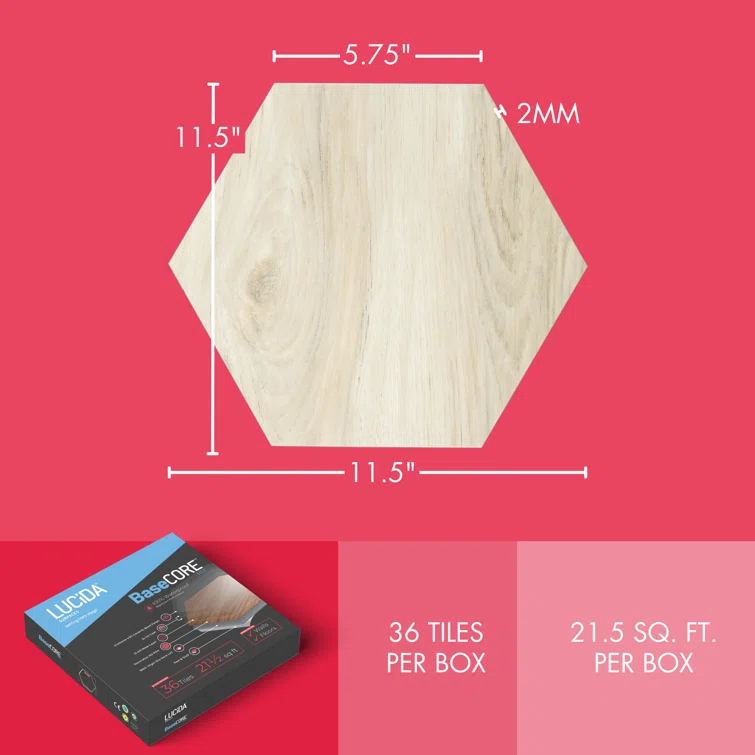 BaseCore HEX 12mil x 5.75" W Peel and Stick Vinyl Plank Flooring