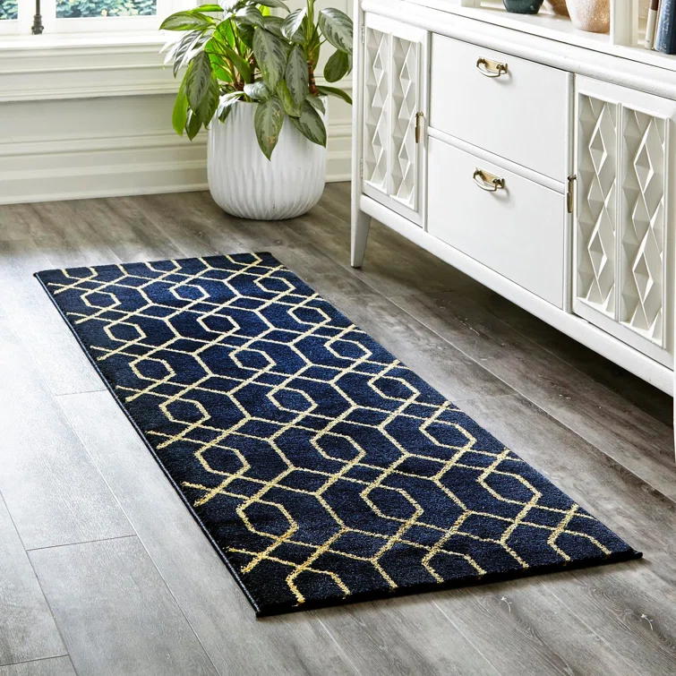 Glam Navy Blue Gold Area Rug