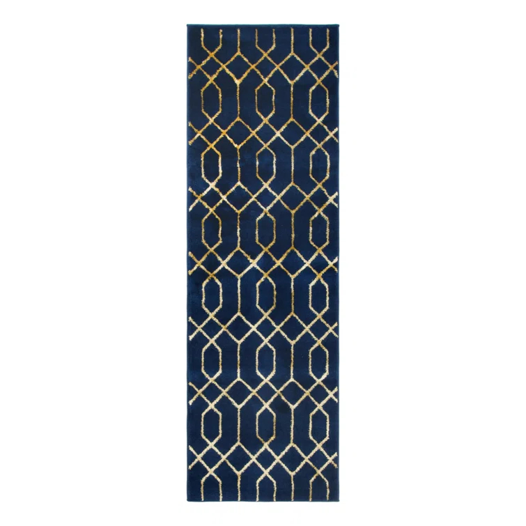 Glam Navy Blue Gold Area Rug