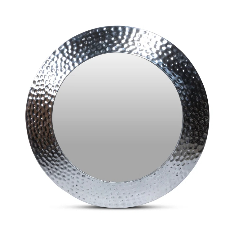 Round Hammered Silver Pewter Mirror with Resin Frame