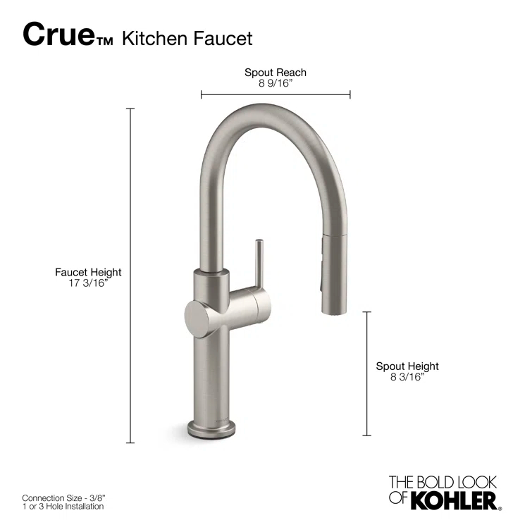 Kohler Crue Single Handle Pull Down Kitchen Faucet with Three-Function Pull Down Sprayer