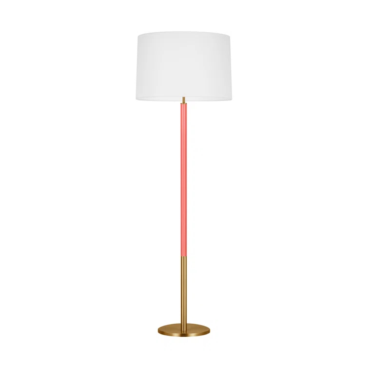 Monroe Burnished Brass and Coral Floor Lamp with White Linen Shade