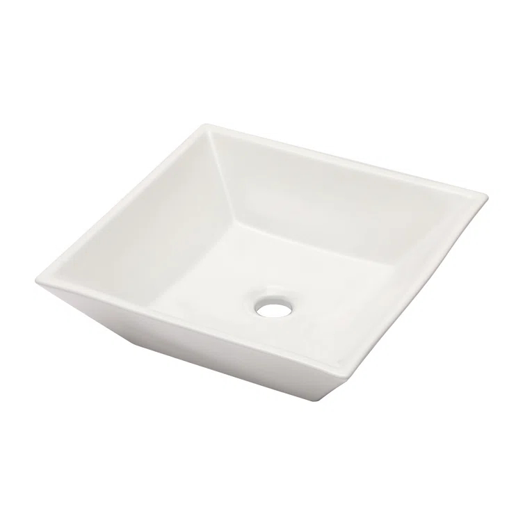 Logmey 16" L x 16" W White Ceramic Vessel Sink Square Above Counter Bathroom Sink Bathroom Vessel Sink LMP18002-1