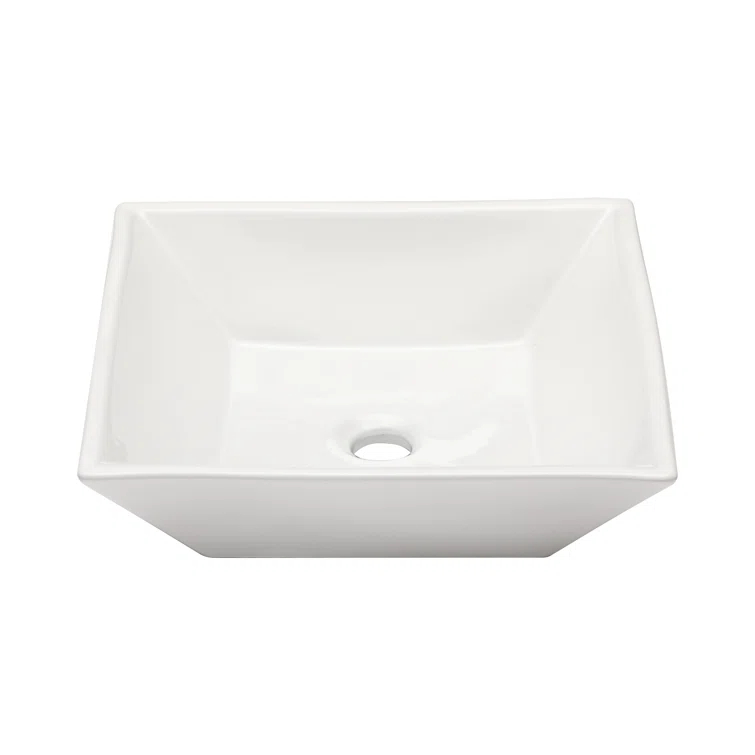 Logmey 16" L x 16" W White Ceramic Vessel Sink Square Above Counter Bathroom Sink Bathroom Vessel Sink LMP18002-1