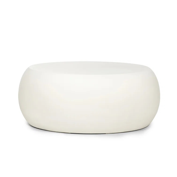 Round Ivory Concrete Outdoor Coffee Table with Storage
