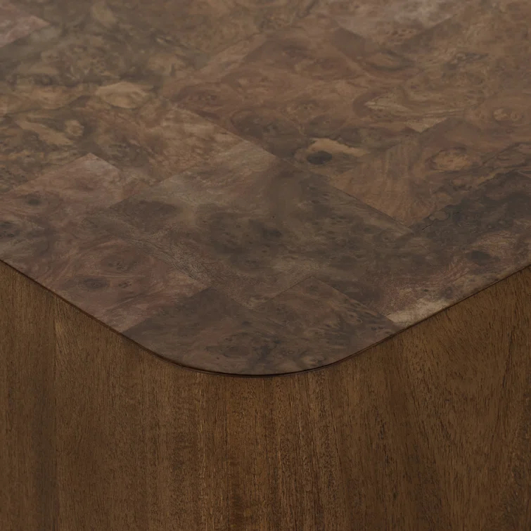 Warm Umber Burl and Dark Mahogany Rectangular End Table