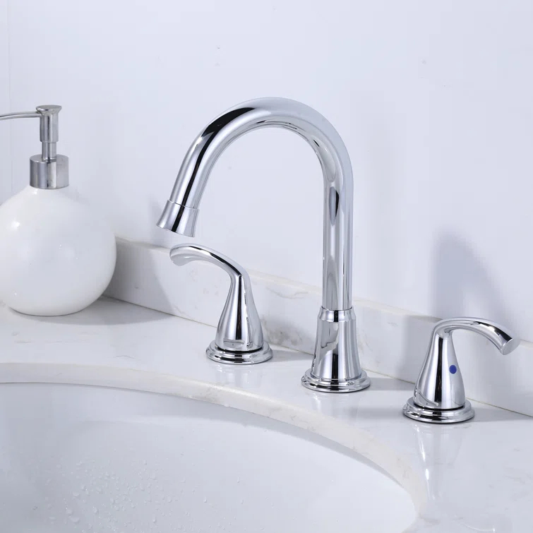Widespread Bathroom Faucet with Drain Assembly