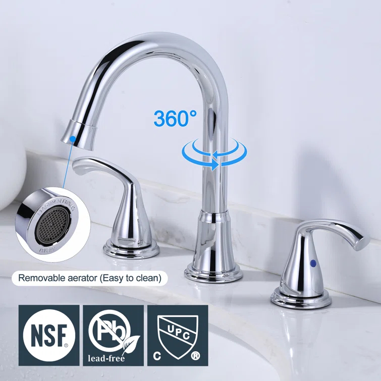 Widespread Bathroom Faucet with Drain Assembly