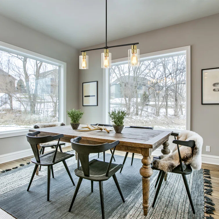 Delmis 3 - Light Kitchen Island Pendant Rustic Linear Chandelier with Clear Glass Shades