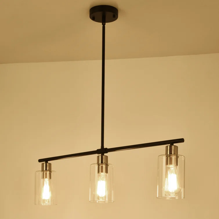 Delmis 3 - Light Kitchen Island Pendant Rustic Linear Chandelier with Clear Glass Shades